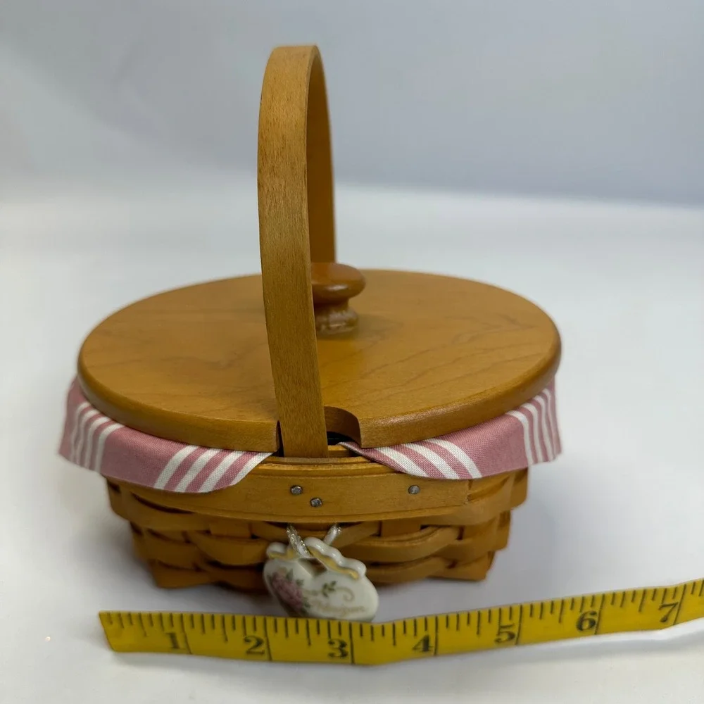 Longaberger 1999 Horizon of Hope Basket Lid Liner Protector Tie-on Charm Pink